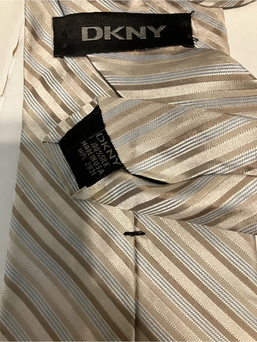 Dkny Beige and Brown Striped Silk Tie Made in the USA